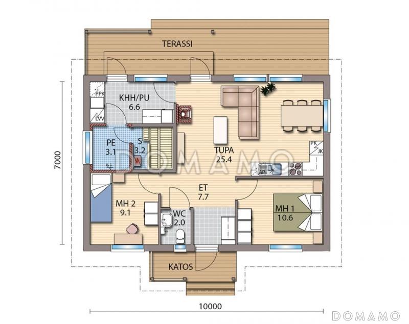 Проект каркасной сауны с небольшой кухней / План 1 этажа