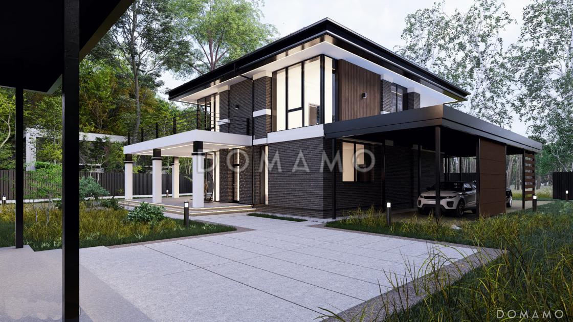 Проект двухэтажного дома с мастер-спальней, балконом и большой крытой террасой / 3