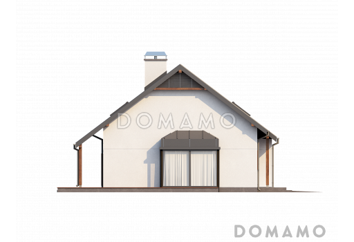 Проект одноэтажного мансардного дома из газобетона со стеклянным прямоугольным эркером и гаражом  / Фасад 3