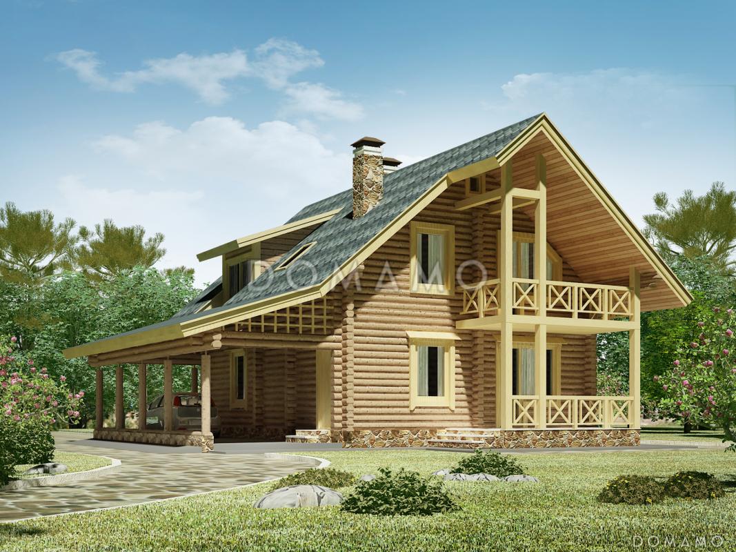 Проект деревянного дома с навесом для автомобиля / 2