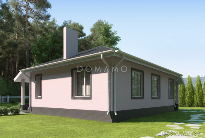 Проект одноэтажного дома с террасами и верандой, кухней-столовой, двумя спальнями Проект одноэтажного дома с террасами и верандой, кухней-столовой, двумя спальнями