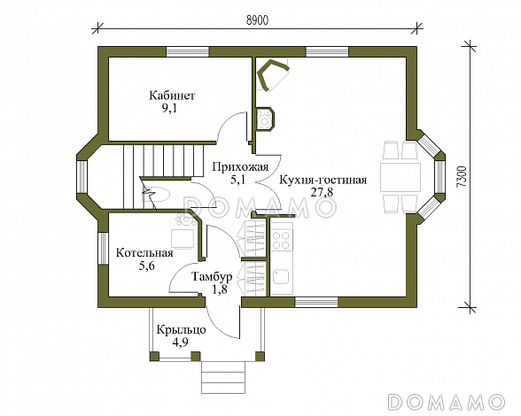 Проект экономичного каркасного дома. / План 1 этажа Проект экономичного каркасного дома. / План 1 этажа