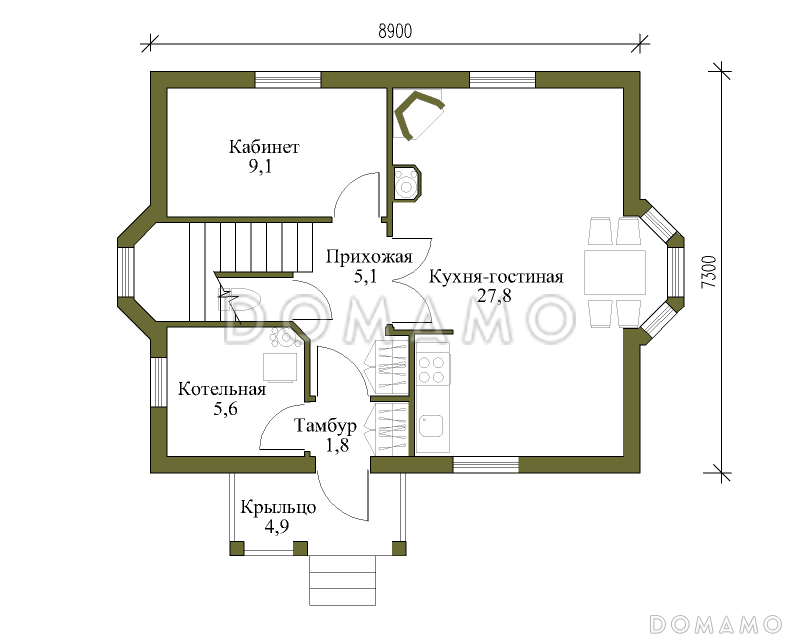 Проект экономичного каркасного дома. / План 1 этажа