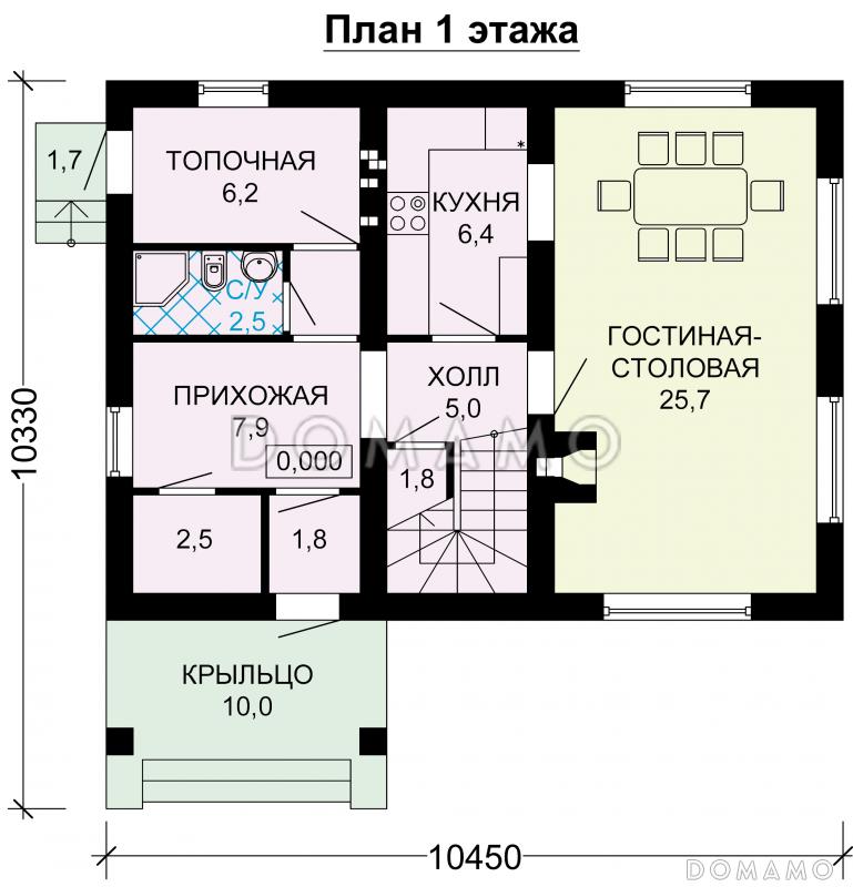 Проект небольшого дома из пеноблоков с интересной отделкой / План 1 этажа