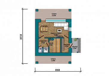 Проект компактной одноэтажной бани в классическом стиле с большой террасой, витражным остеклением и просторной комнатой отдыха / План 1 этажа Проект компактной одноэтажной бани в классическом стиле с большой террасой, витражным остеклением и просторной комнатой отдыха / План 1 этажа