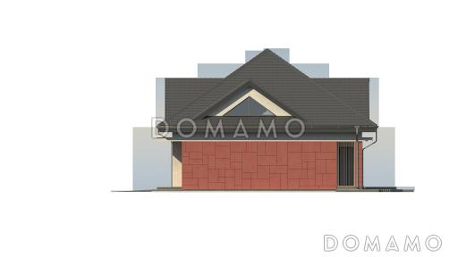 Проект одноэтажного мансардного коттеджа из газобетона с большой площадью остекления в гостиной, кабинетом и гаражом / Фасад 3
