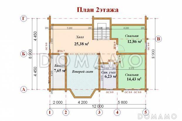 Проект дома из клееного бруса с мансардными окнами / План мансардного этажа