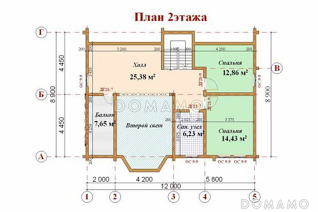 Проект дома из клееного бруса с мансардными окнами / План мансардного этажа Проект дома из клееного бруса с мансардными окнами / План мансардного этажа