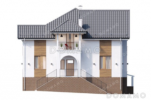 Проект дома с мансардой и шестью спальнями / Фасад 1