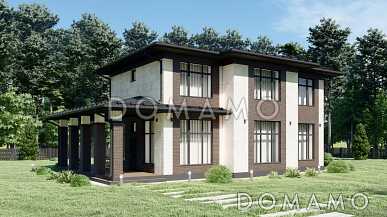 Проект двухэтажного дома с облицовкой камнем в стиле Райт S-221