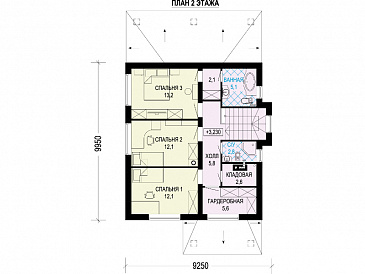 Проект двухэтажного дома с террасой, отдельным входом в котельную, хозяйской спальней с ванной / План 2 этажа Проект двухэтажного дома с террасой, отдельным входом в котельную, хозяйской спальней с ванной / План 2 этажа