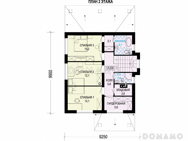 Проект двухэтажного дома с террасой, отдельным входом в котельную, хозяйской спальней с ванной / План 2 этажа Проект двухэтажного дома с террасой, отдельным входом в котельную, хозяйской спальней с ванной / План 2 этажа