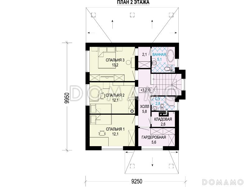 Проект двухэтажного дома с террасой, отдельным входом в котельную, хозяйской спальней с ванной / План 2 этажа