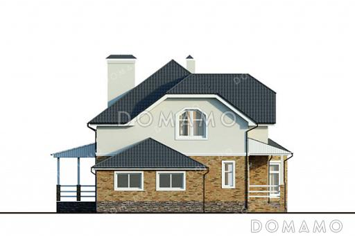 Проект дома с цокольным этажом, тремя спальнями, эркерами и гаражом на 2 машины / Фасад 4