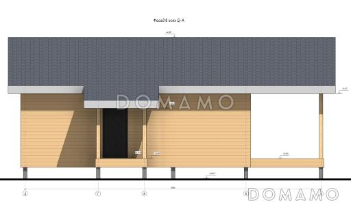 Проект одноэтажного каркасного дома с двумя спальнями и террасой / Фасад 4