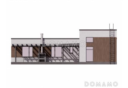 Проект одноэтажного газобетонного дома в стиле хай-тек с плоской кровлей и просторной террасой / Фасад 3