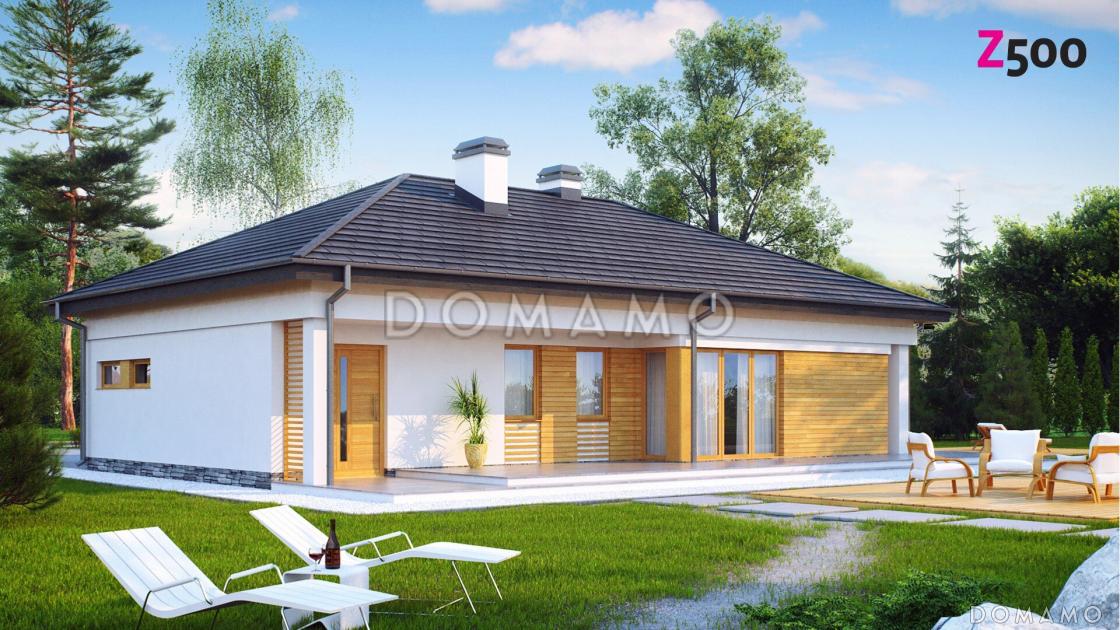 Проект одноэтажного дома из газобетона с дневной зоной в тыльной части дома и выходом на большую террасу и гаражом на два автомобиля / 2