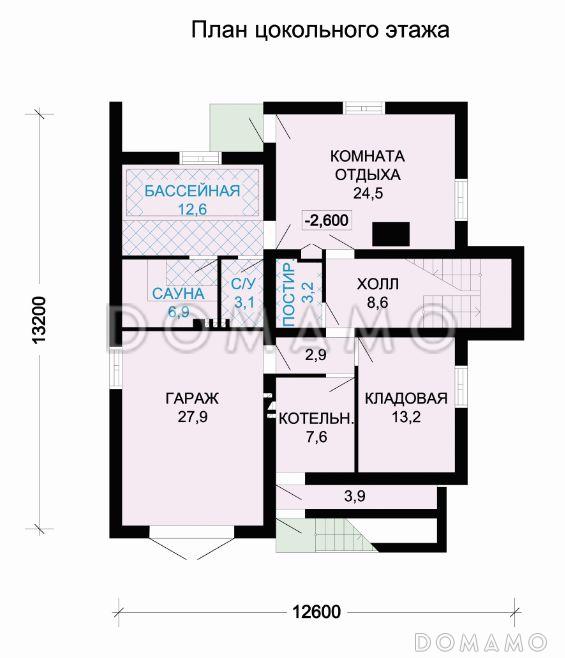 Проект деревянного дома с гаражом / План цокольного этажа