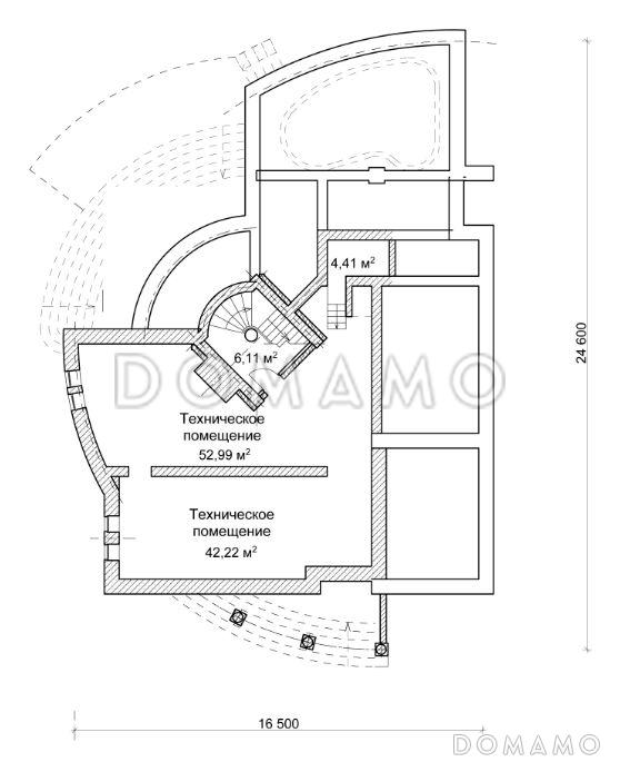 Проект дома с двусветной гостиной и бассейном / План цокольного этажа