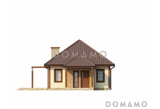 Проект маленького одноэтажного дома из кирпича с террасой / Фасад 1