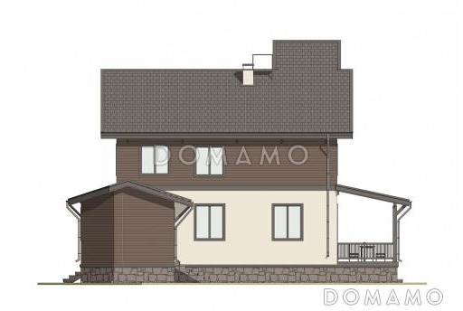 Проект двухэтажного дома с 5 спальнями, террасой, пристроенной мастерской и люкарной с балконом / Фасад 4