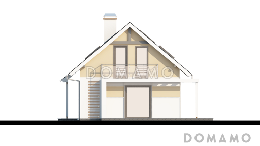 Проект одноэтажного мансардного дома из газобетона с балконом и навесом для автомобиля, с увеличенной гостиной / Фасад 2