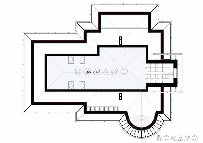 Проект одноэтажного дома с мансардой и эркером в гостиной S-186 / План мансардного этажа