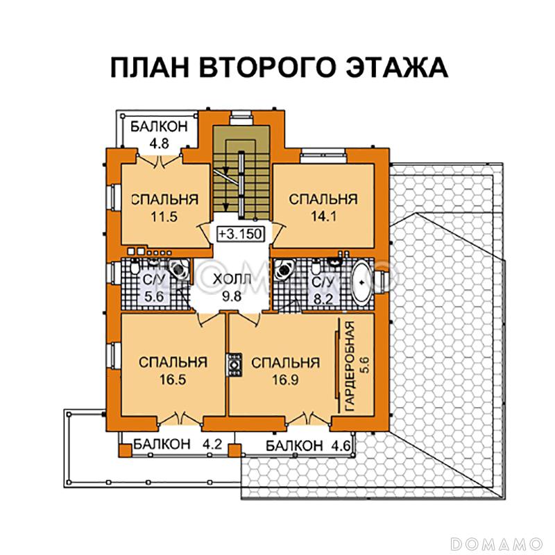 Проект дома с бильярдной, хамамом и большой террасой / План 2 этажа