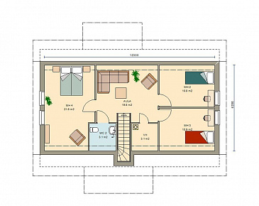 Проект каркасного дома с тремя спальнями на мансардном этаже / План мансардного этажа Проект каркасного дома с тремя спальнями на мансардном этаже / План мансардного этажа