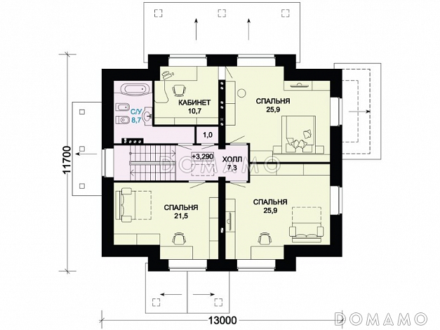 Проект вместительного особняка с бильярдным помещением, тренажерным залом и кинозалом / План 2 этажа Проект вместительного особняка с бильярдным помещением, тренажерным залом и кинозалом / План 2 этажа