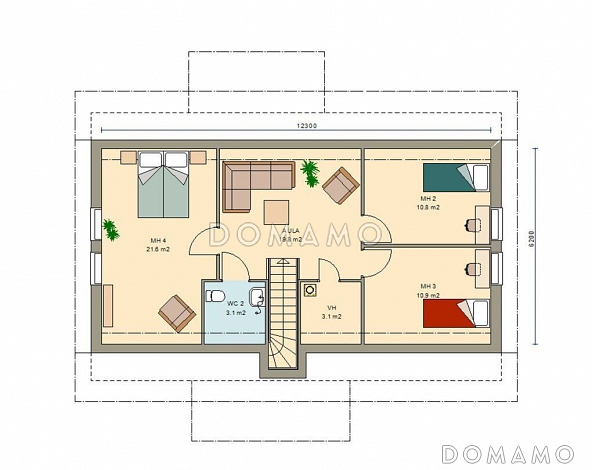 Проект каркасного дома с тремя спальнями на мансардном этаже / План мансардного этажа Проект каркасного дома с тремя спальнями на мансардном этаже / План мансардного этажа