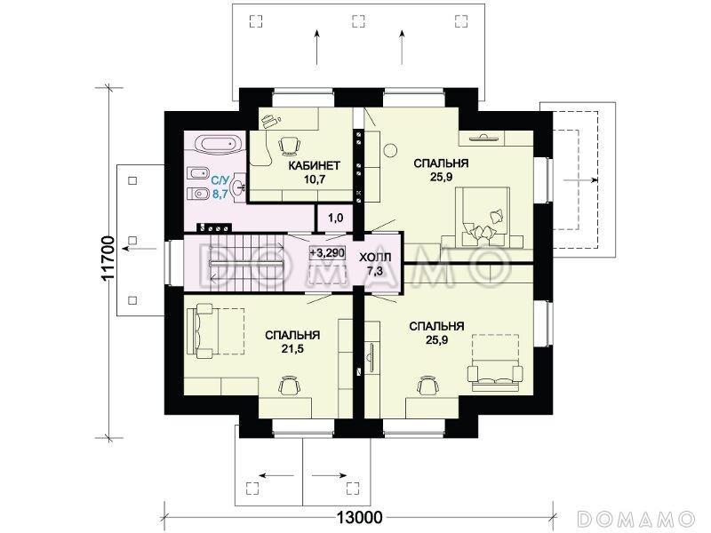 Проект вместительного особняка с бильярдным помещением, тренажерным залом и кинозалом / План 2 этажа