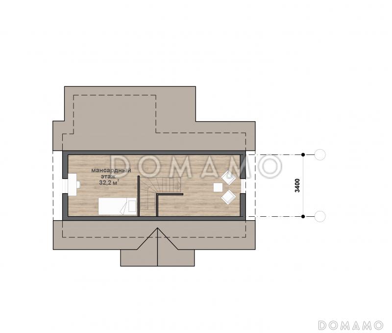 М-91 одноэтажный с мансардой дом / План мансардного этажа