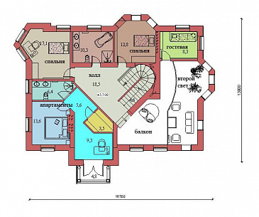 Проект двухэтажного дома с цоколем и мансардой, с сауной, бассейном и вторым светом  / План 2 этажа Проект двухэтажного дома с цоколем и мансардой, с сауной, бассейном и вторым светом  / План 2 этажа