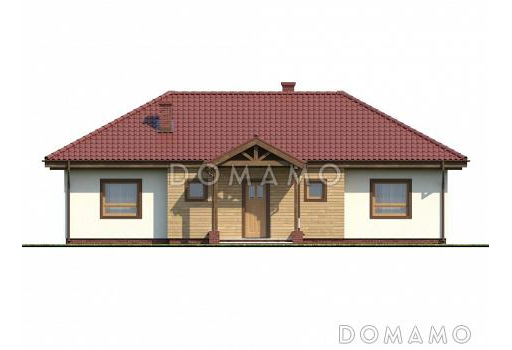 Проект комфортного одноэтажного дома из газобетона с тремя спальнями, просторной гостиной и с возможностью обустройства мансардного этажа / Фасад 3
