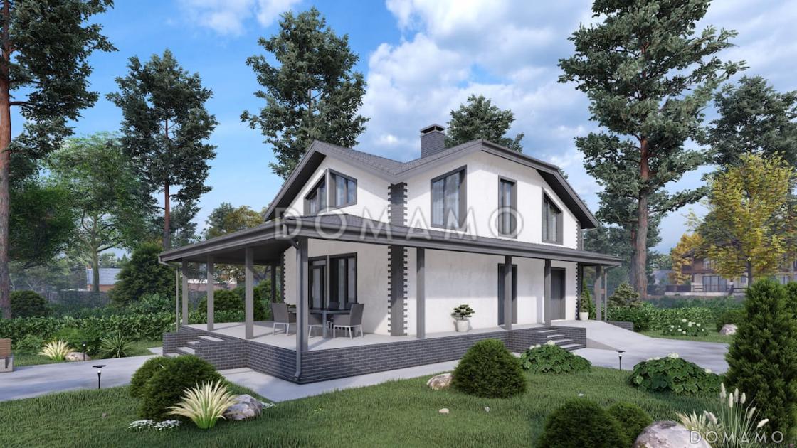 Проект мансардного дома с сауной, летним душем и большой крытой террасой / 2