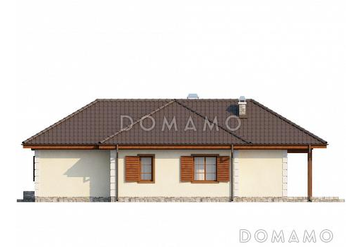 Проект одноэтажного дома из газобетона с тремя спальнями и барбекю на террасе / Фасад 1