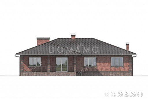 Проект одноэтажного дома со встроенным гаражом и террасой / Фасад 2