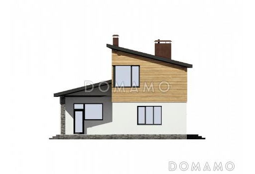 Проект дома с косой крышей, детскими комнатами, террасой, большой гостиной-столовой / Фасад 3