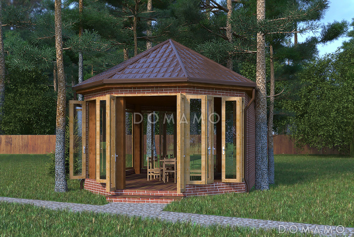 Проект небольшой остекленной беседки из кирпича