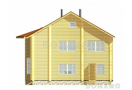 Проект дома из оцилиндрованного бревна с экером и вторым светом / Фасад 2