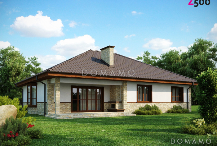 Проект одноэтажного дома из газобетона с зоной барбекю на террасе  Проект одноэтажного дома из газобетона с зоной барбекю на террасе