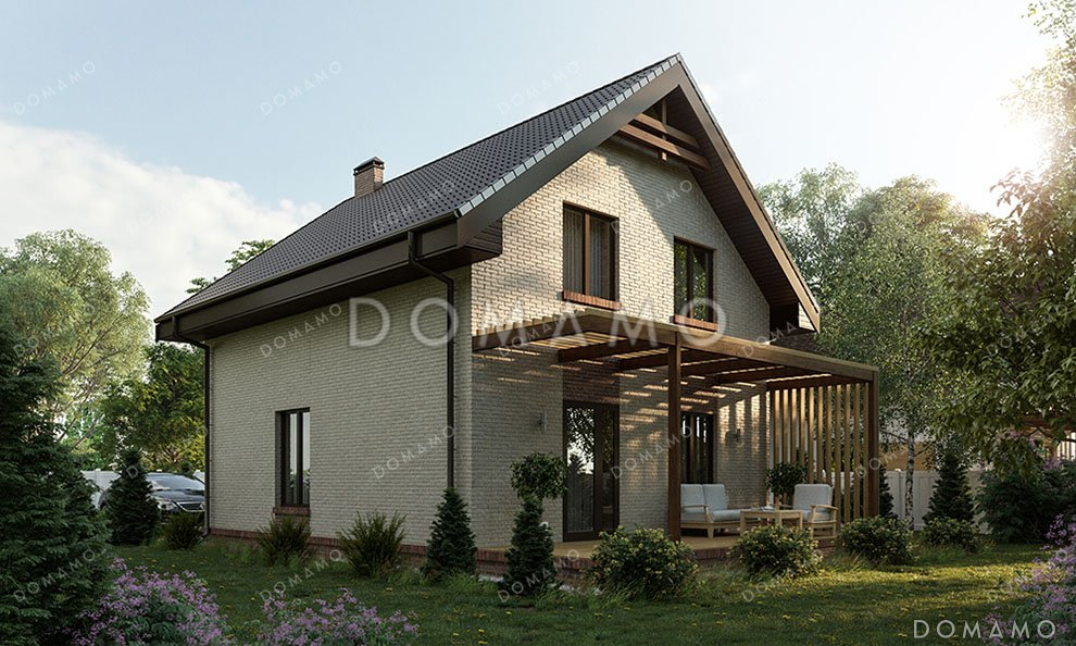 Проект одноэтажного дома с мансардой и просторной террасой / 2