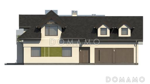 Проект одноэтажного мансардного дома из газобетона с кабинетом, гаражом на два автомобиля и большой мансардной комнатой / Фасад 1