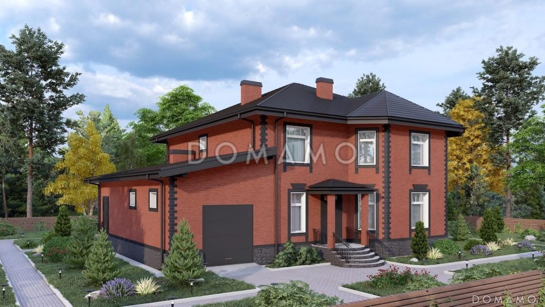 Проект кирпичного дома с 2 эркерами, 5 спальнями и гостиной с камином / 1