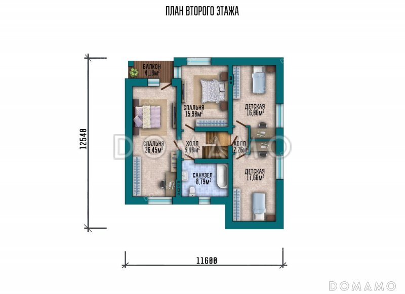 Проект одноэтажного дома с мансардой и гаражом на два авто / План мансардного этажа