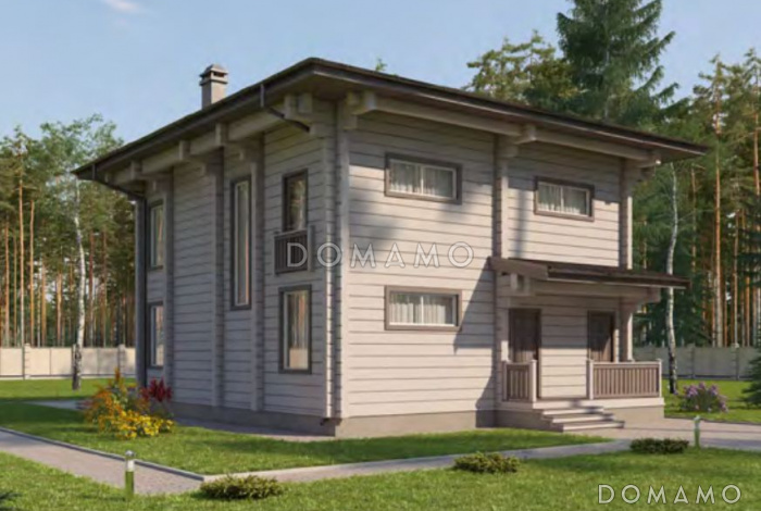 Проект дома из клееного бруса с тремя светлыми спальнями на втором этаже Проект дома из клееного бруса с тремя светлыми спальнями на втором этаже