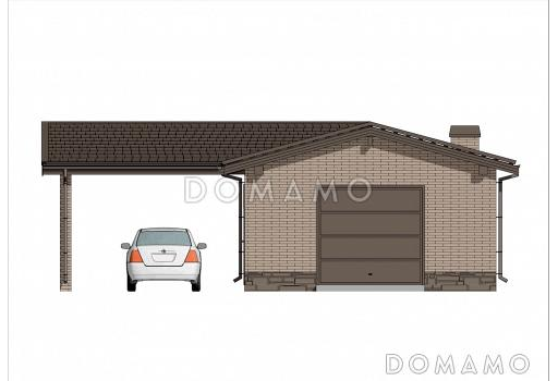Проект утепленного гаража из газобетона с навесом и погребом / Фасад 4