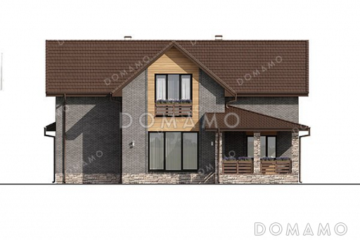 Проект дома с мансардой и большой террасой / Фасад 2