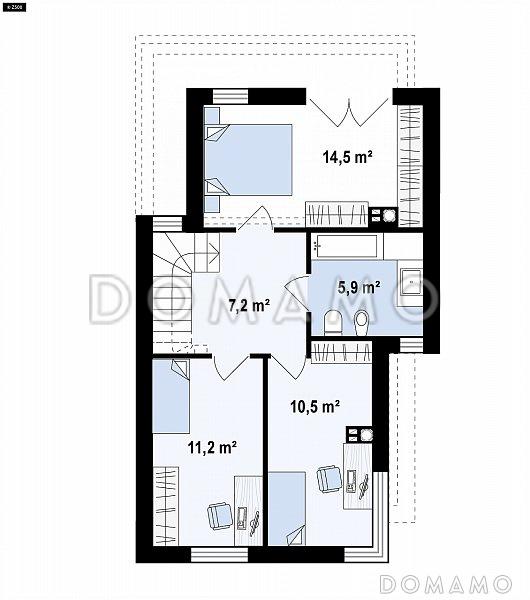 Проект двухэтажного дома из газобетона в стиле кубизм с балконом / План мансардного этажа